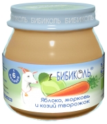 Бибиколь 80г пюре Органическое фруктово-овощное молочное стерилизованное "Яблоко, морковь и козий творожок" с 6 мес.(6)